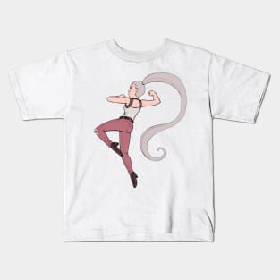 Jump Kick Battle Girl in Burgundy Tones Kids T-Shirt